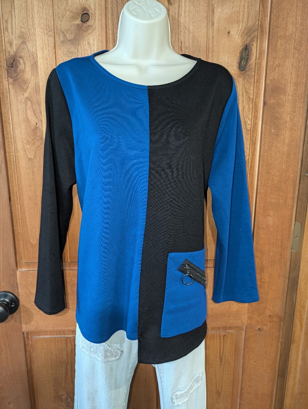 Lior Paris Colorblock Blue and Black Women's Top with Pocket Accent